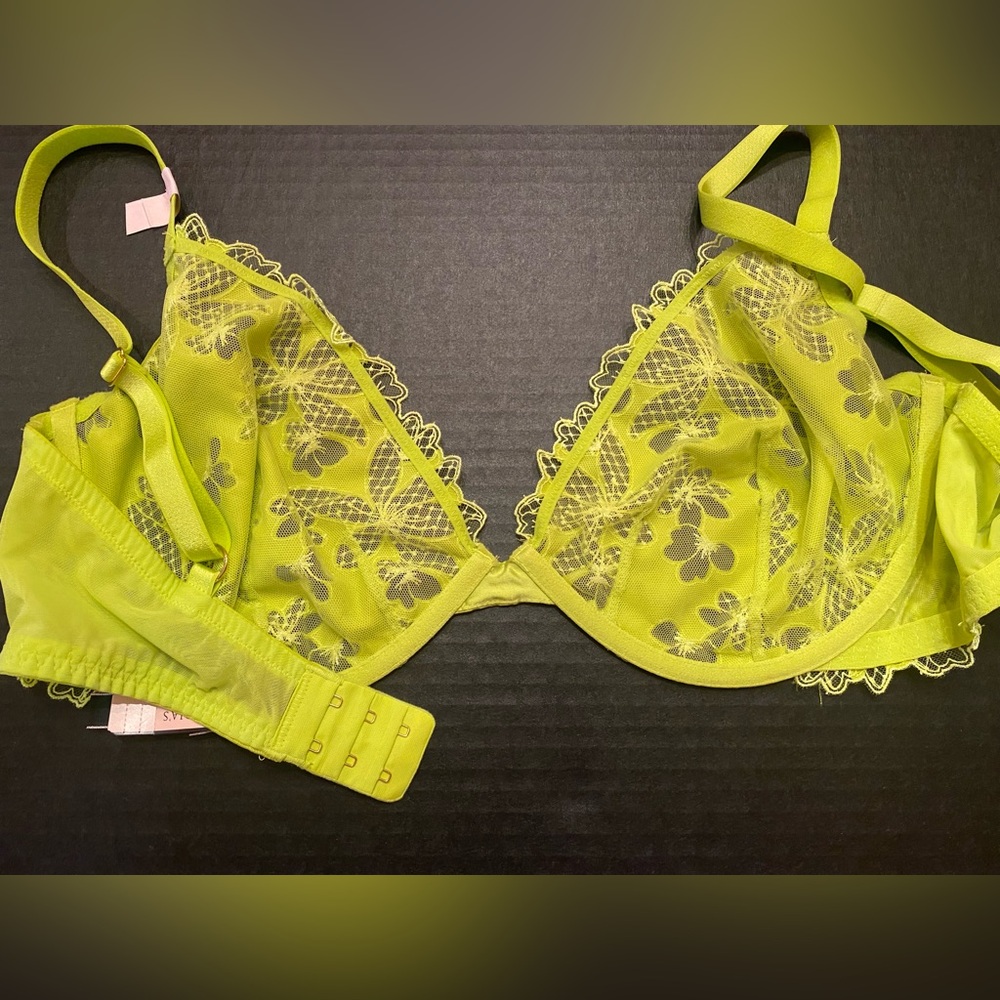VICTORIA'S SECRET Ziggy Glam Lace Floral Embroidery Unlined‎ Demi Bra Size 38DD - Picture 8 of 10